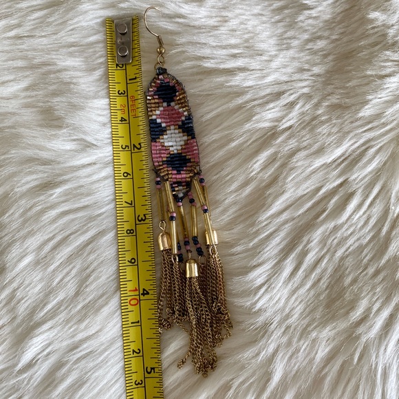 Pink, blue, and white bead with  gold chains dangling earrings - Picture 3 of 3